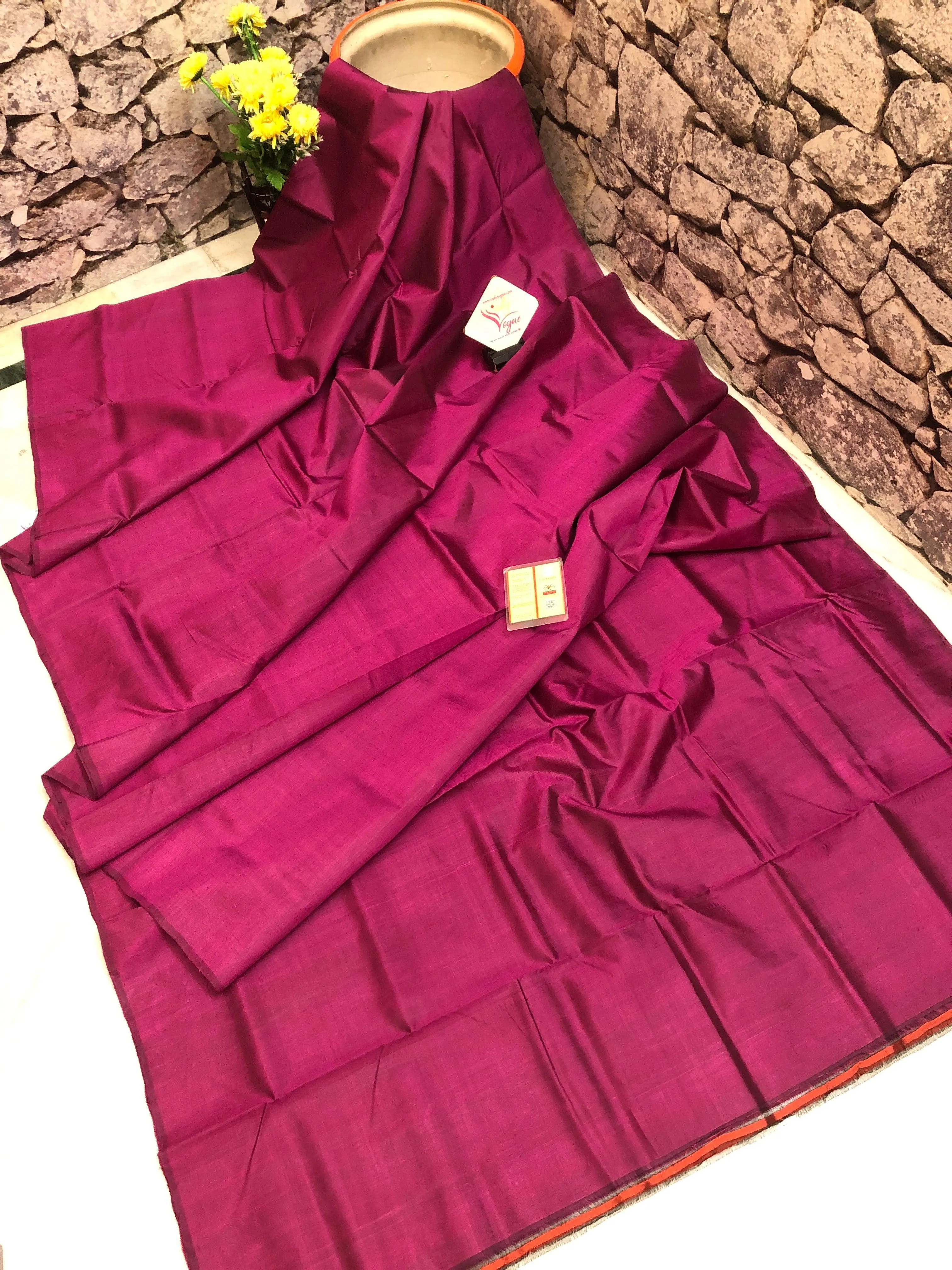 Deep Magenta Color Pure Bishnupur Silk Saree with Hand Painted Kalamkari Blouse