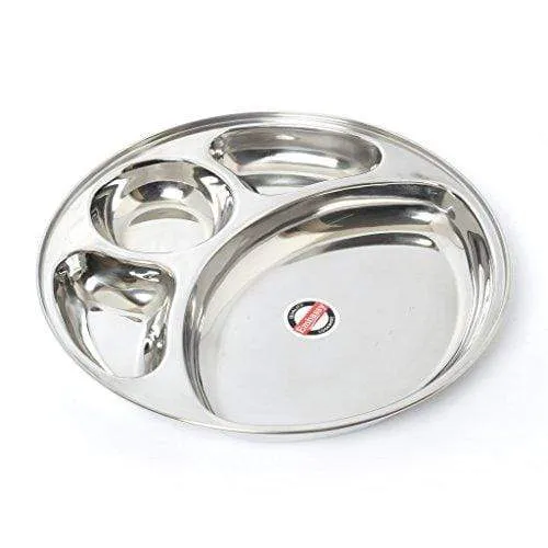 Embassy Round Bhojan Plate Dx / Breakfast / Snack Plate, Size Mini, 26.4 cms (Pack of 6, Stainless Steel)