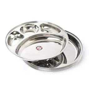 Embassy Round Bhojan Plate Dx / Breakfast / Snack Plate, Size Mini, 26.4 cms (Pack of 6, Stainless Steel)