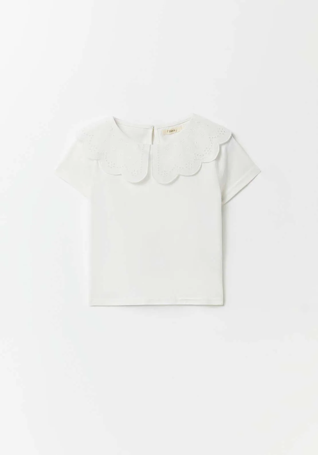 Embroidered Collar T-Shirt - White