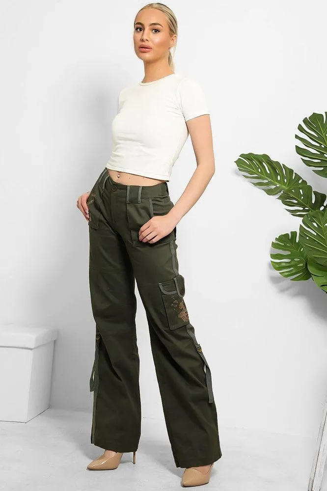 Embroidered Sequinned Detail Cargo Trousers