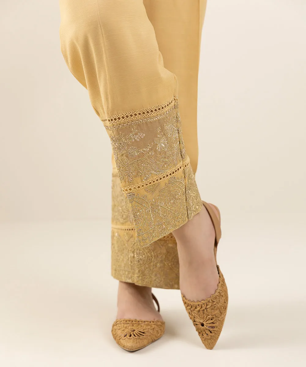 Embroidered Silk Cigarette Pants