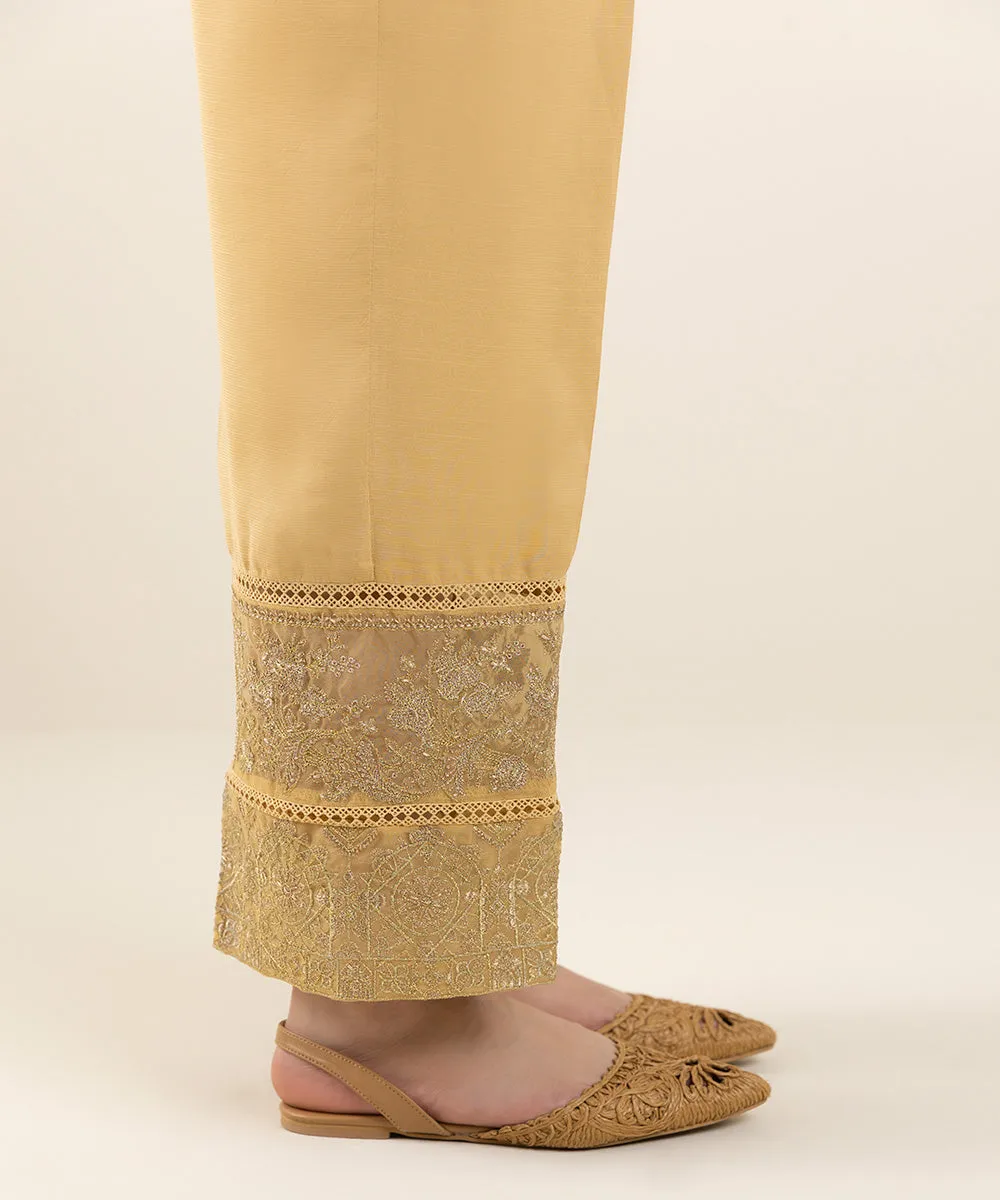 Embroidered Silk Cigarette Pants