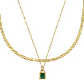 Emerald Padlock Layering Necklace