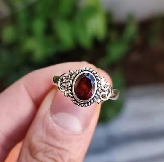 Garnet Gemstone 925 Sterling Silver Band Handmade Ring