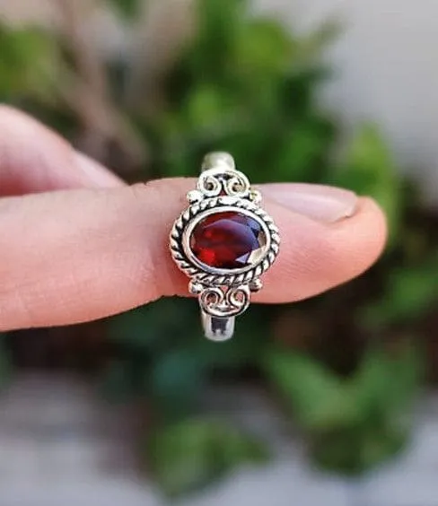 Garnet Gemstone 925 Sterling Silver Band Handmade Ring