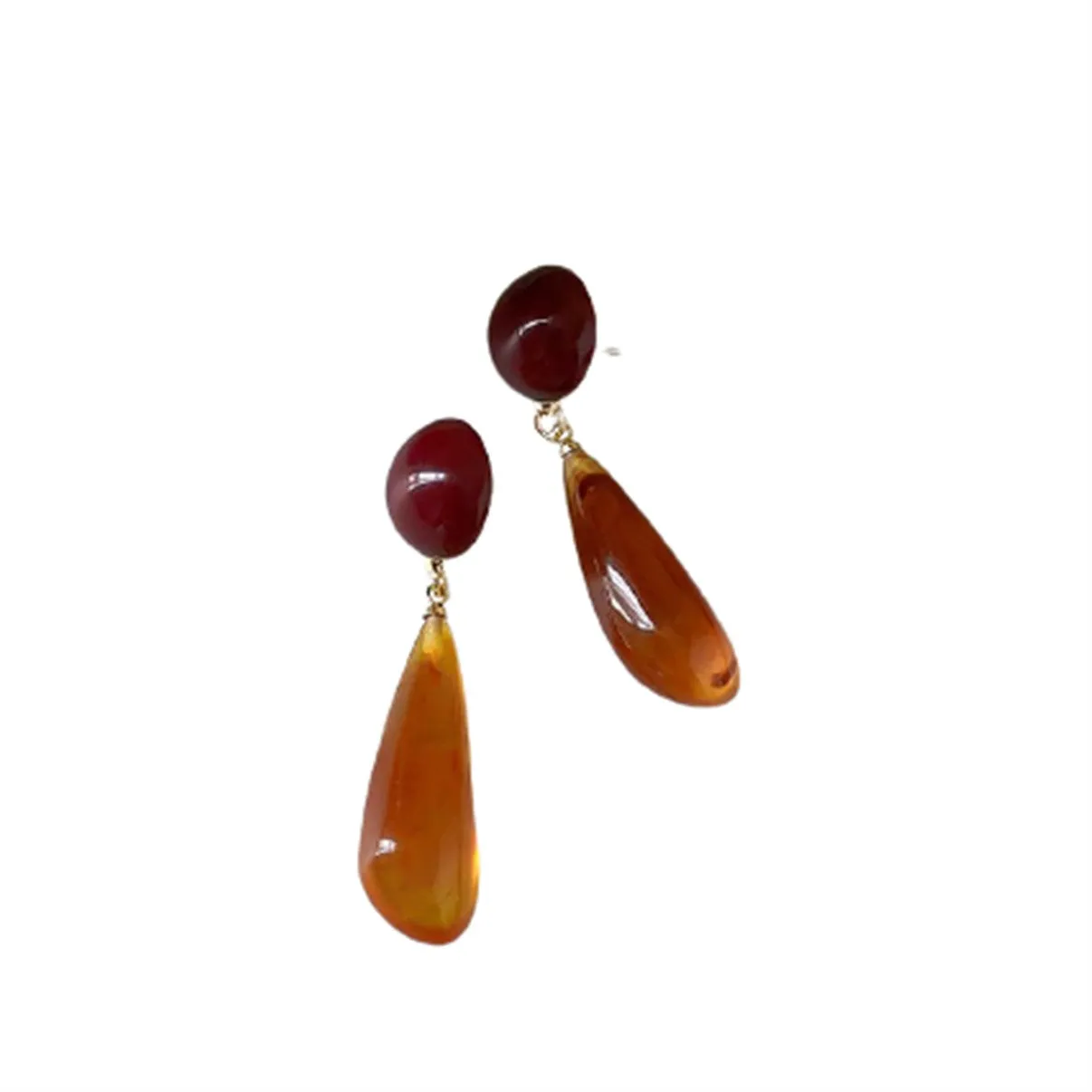 Geometric Brown Resin Drop Earrings