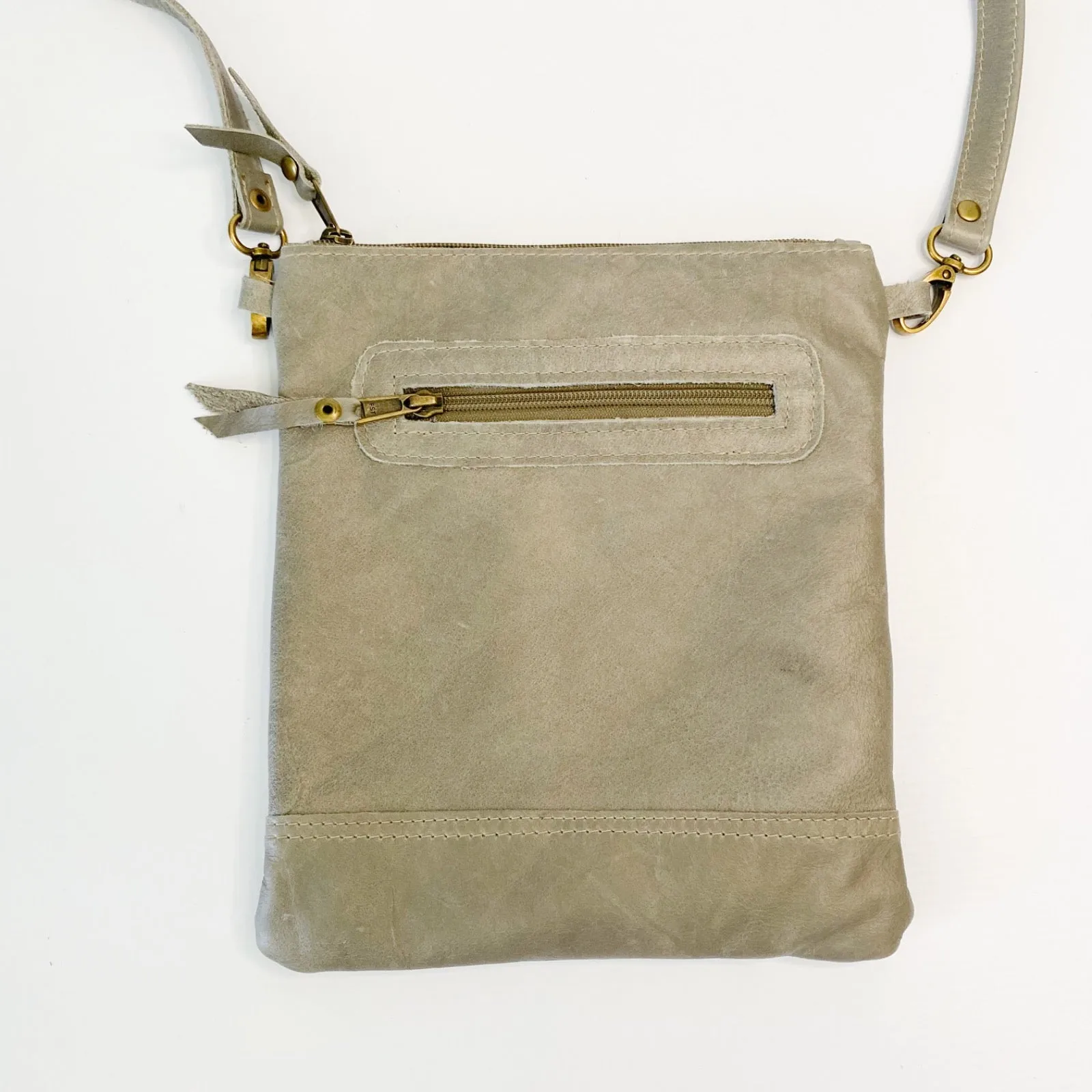 Gia leather taupe postman crossbody bag