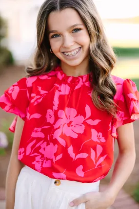 Girls: On My Heart Red Floral Blouse