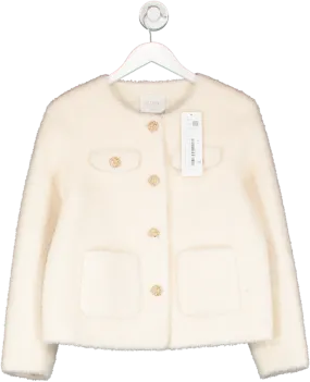 Goelia Cream Lambs Wool Round Neck Cropped Jacket UK S