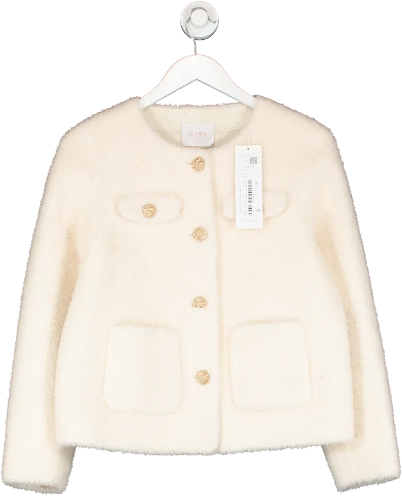 Goelia Cream Lambs Wool Round Neck Cropped Jacket UK S