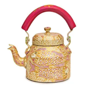 Gold Hand Painted Fish Design Tea Pot in Aluminum