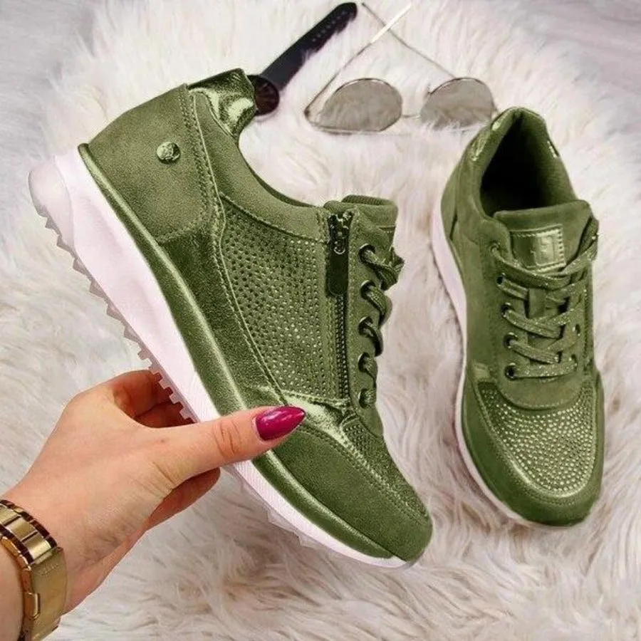 Gold Zipper Platform Casual Lace Up Sneakers