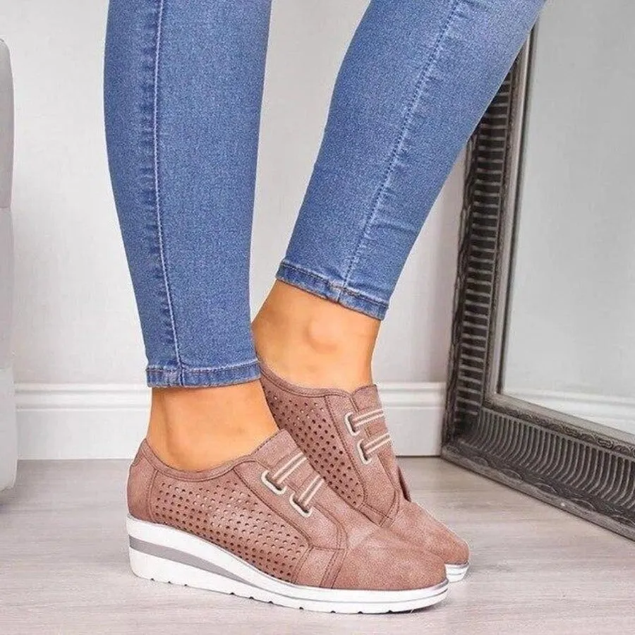 Gold Zipper Platform Casual Lace Up Sneakers