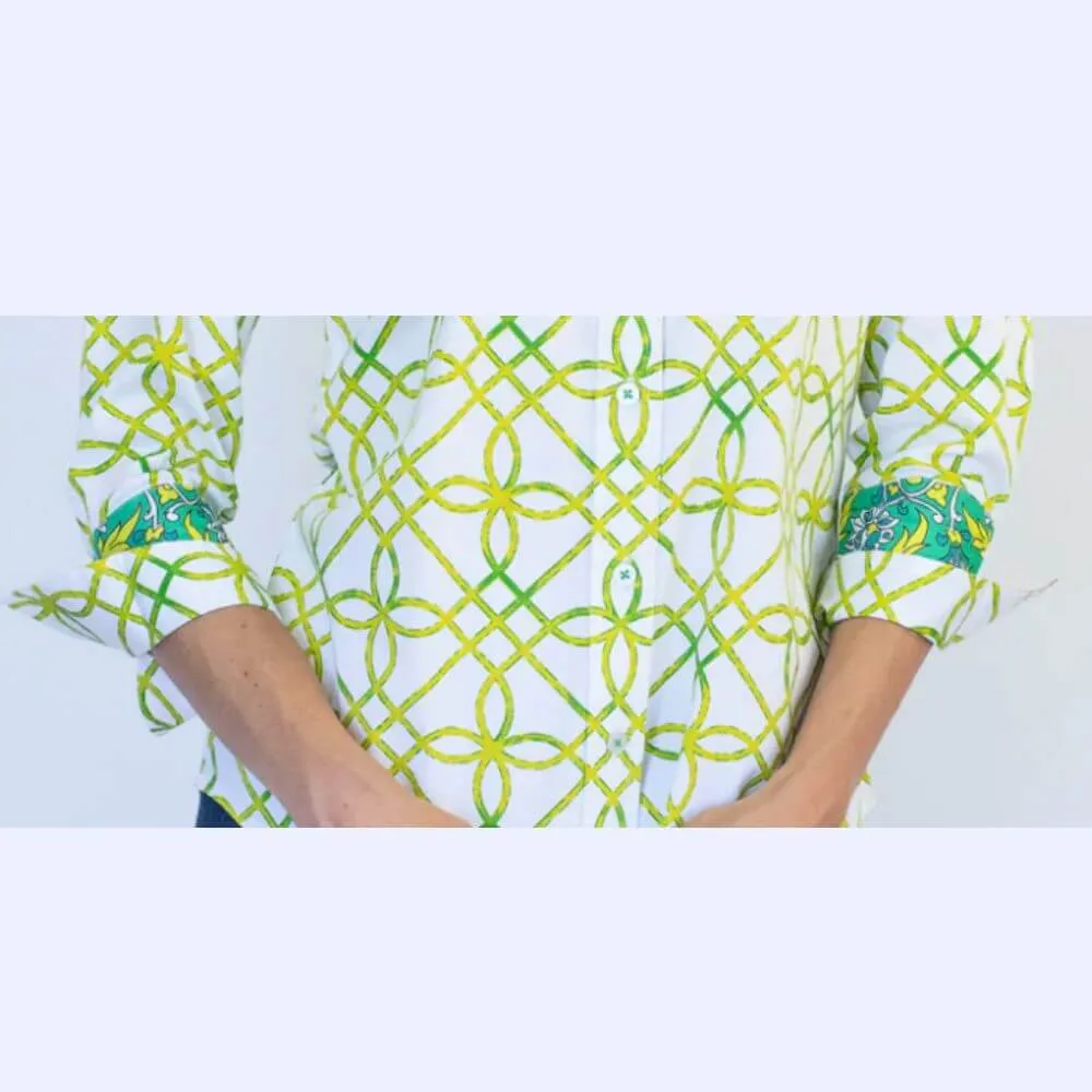 Green and White Geometric Shirt