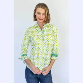 Green and White Geometric Shirt