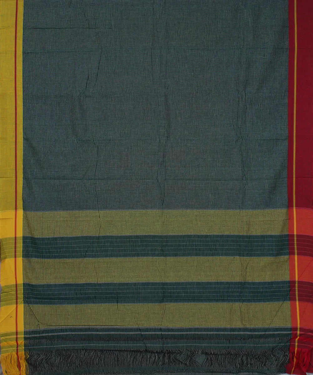 Green checks yellow red border handwoven patteda anchu cotton saree