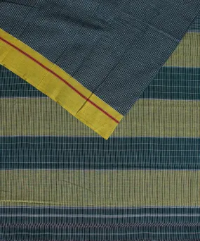 Green checks yellow red border handwoven patteda anchu cotton saree