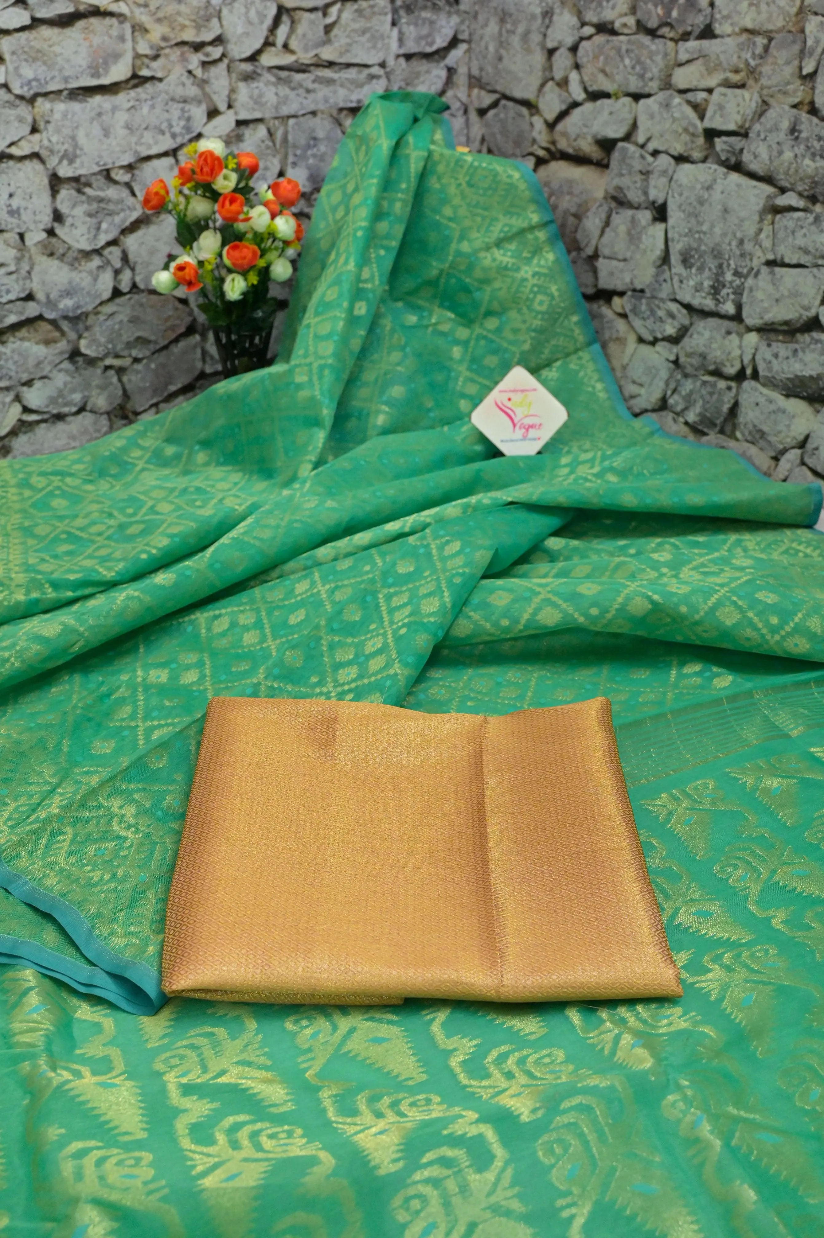 Green Color Jamdani Saree with Allover Resham Buti Work