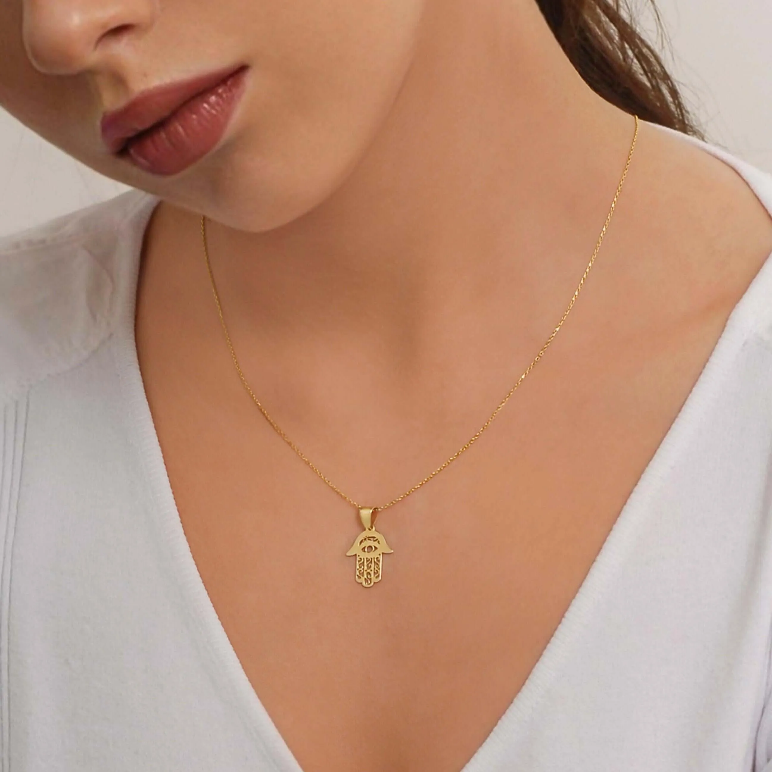 Hamsa Hand Necklace | 14K Solid Gold