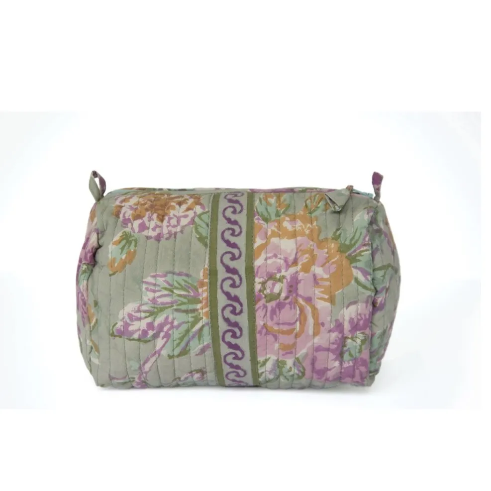 Hand Block Printed Toiletries Bag - MEDIUM in Vintage Rose