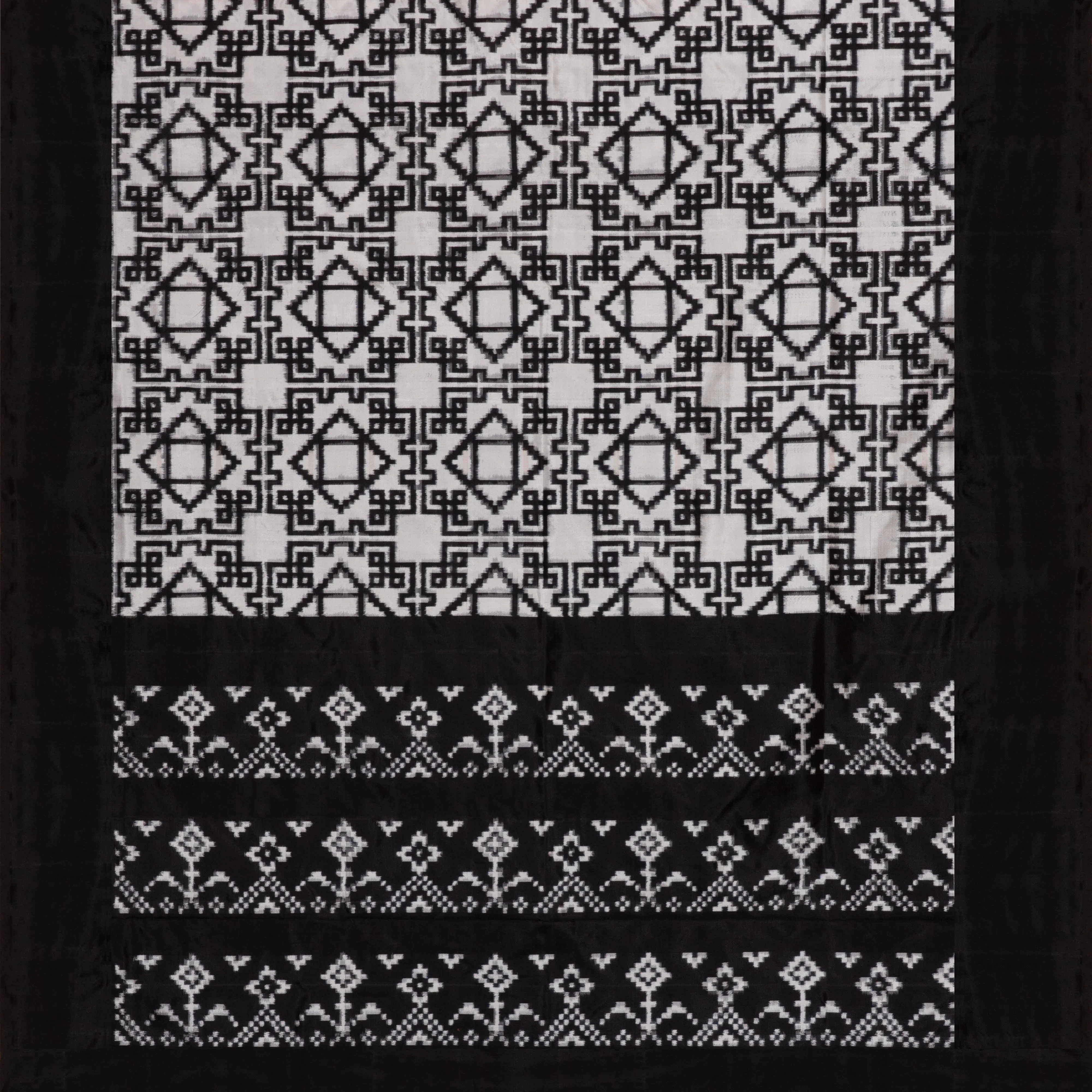 Handwoven Black with White Ikat Silk Saree - 2027T010100DSC