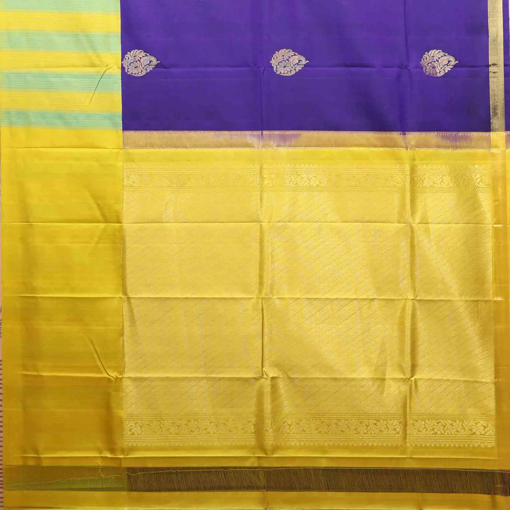 Handwoven Blue with Yellow Kanjivaram Silk Saree - 109N004857DSA