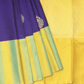 Handwoven Blue with Yellow Kanjivaram Silk Saree - 109N004857DSA