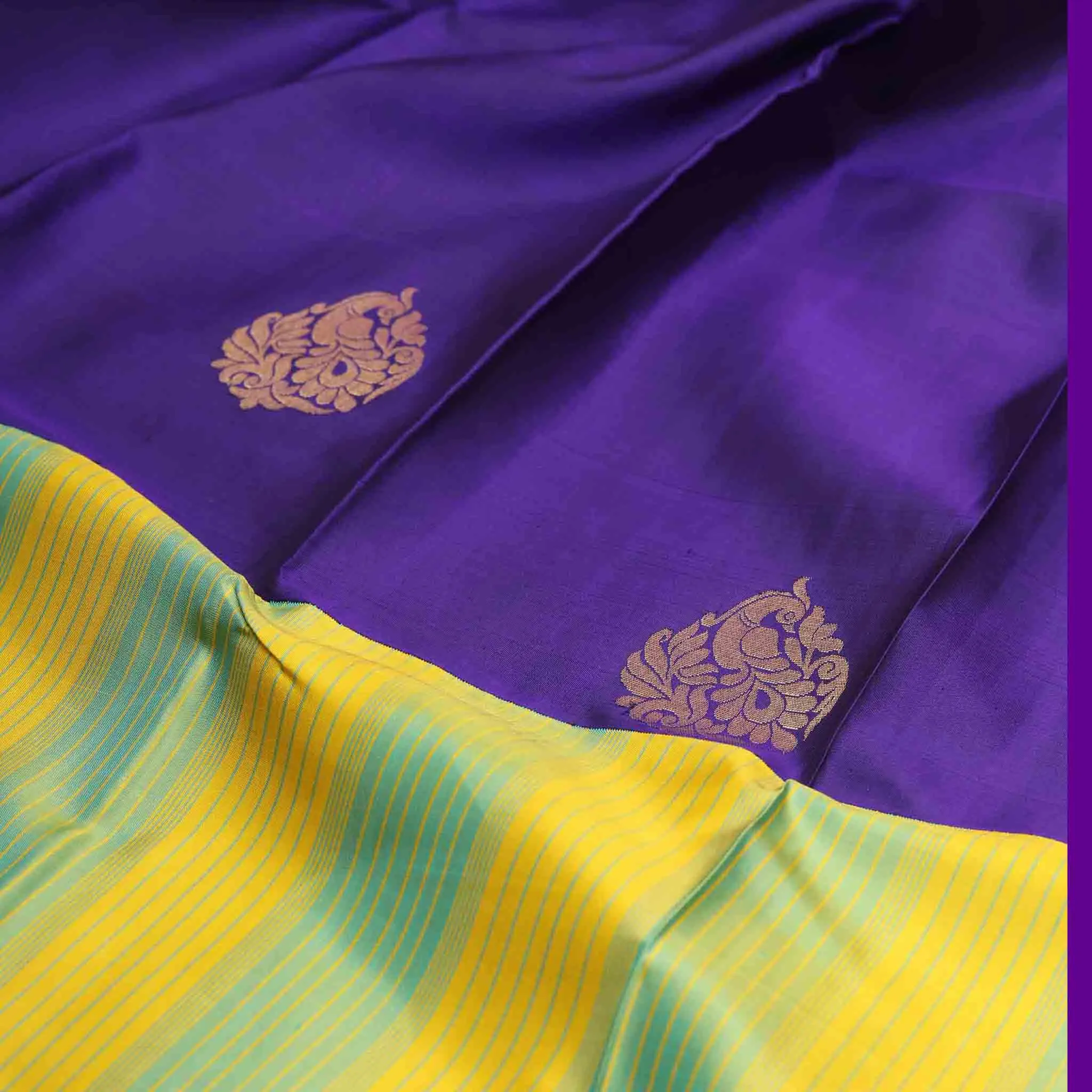 Handwoven Blue with Yellow Kanjivaram Silk Saree - 109N004857DSA