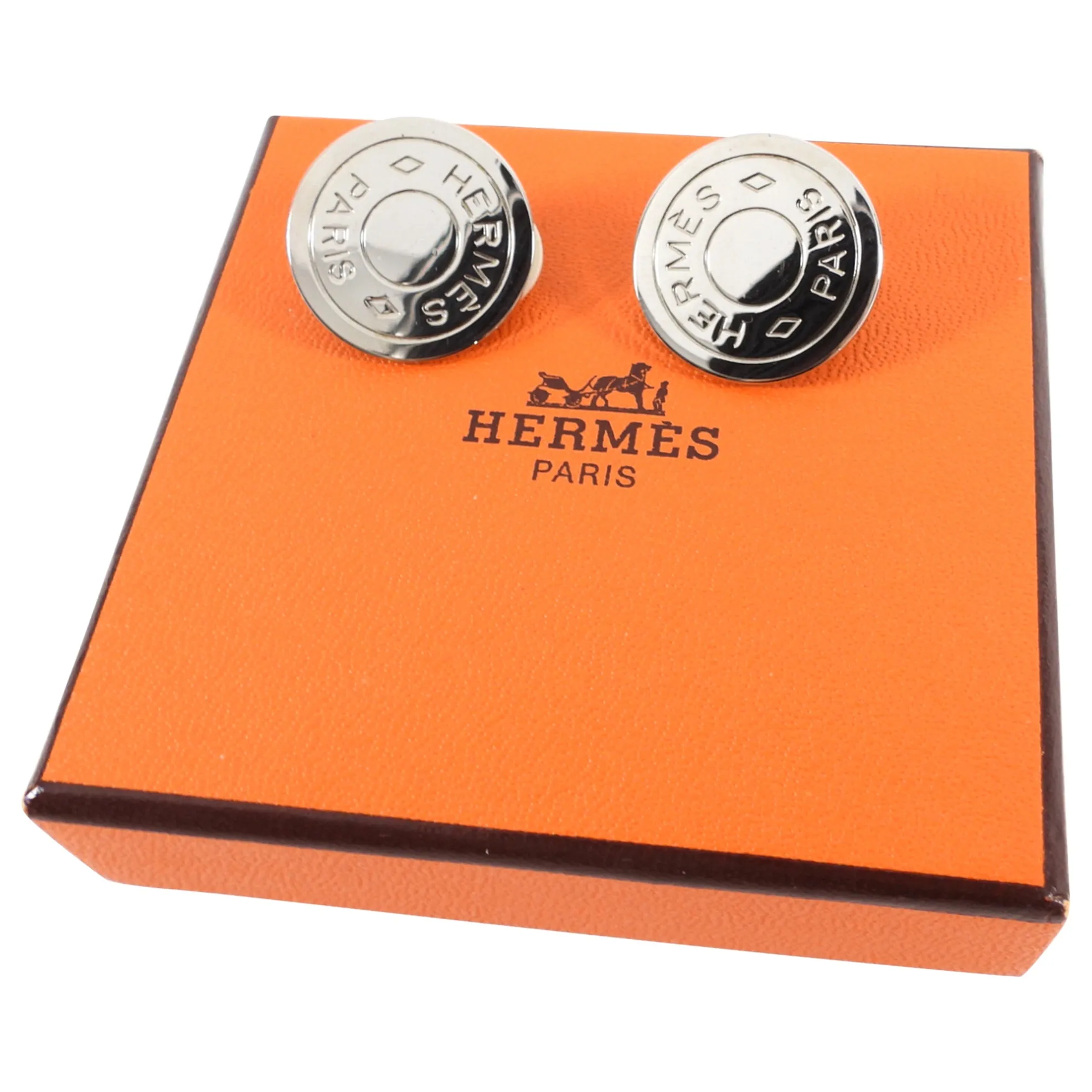 Hermes Vintage Clou de Selle Button Clip Earrings