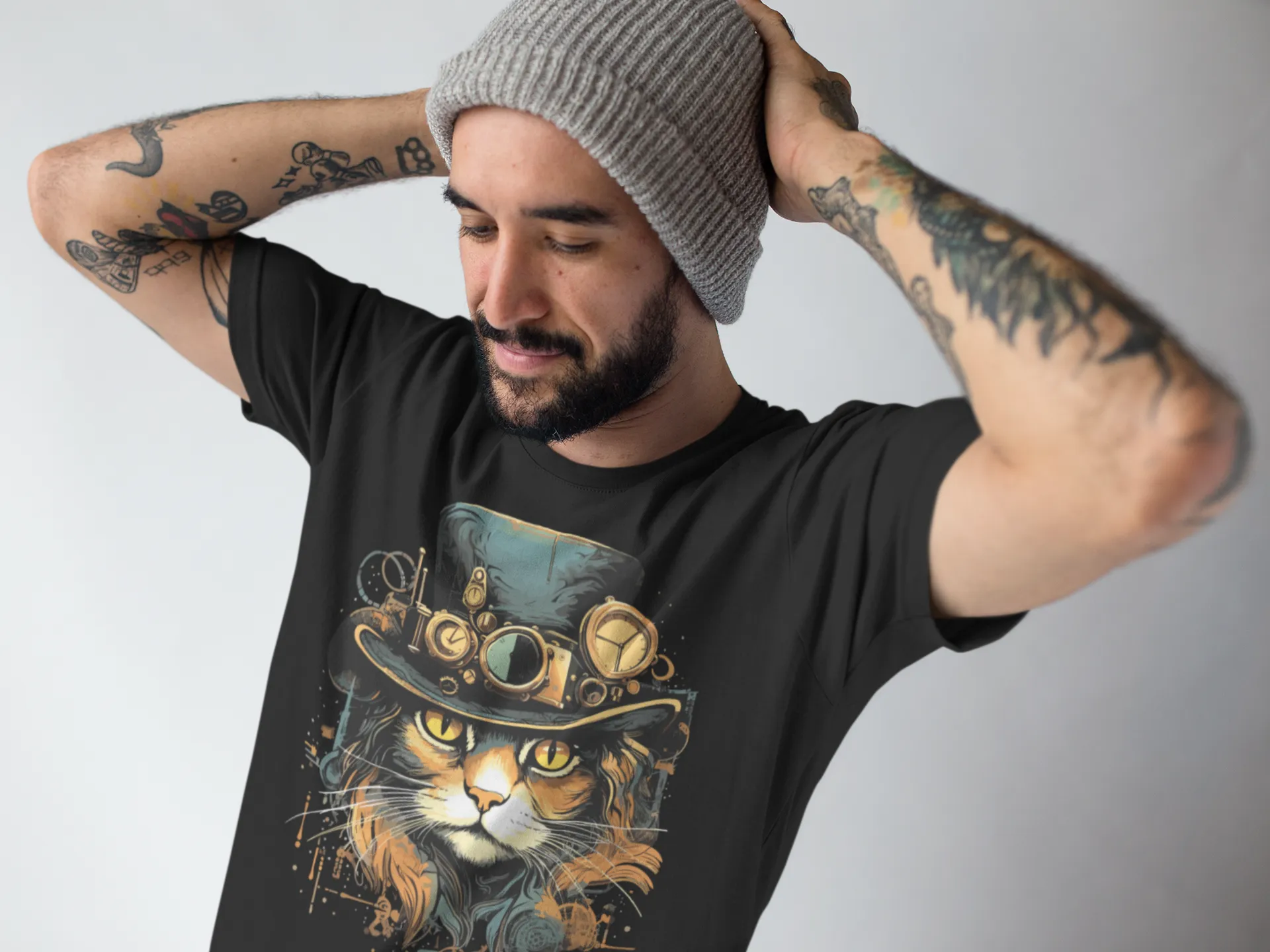 Herren T-Shirt mit Katzenmotiv "Steampunk Cat"