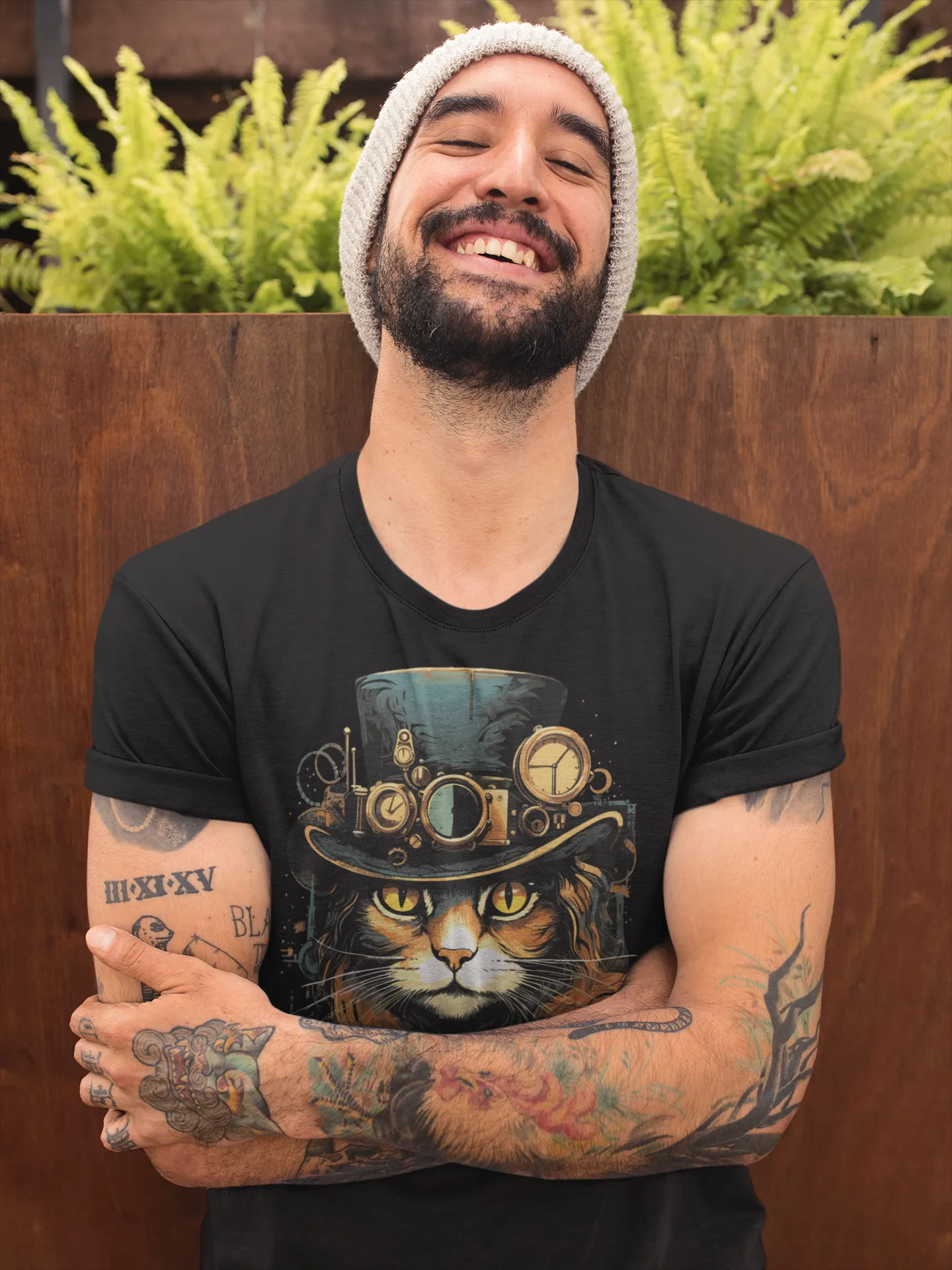 Herren T-Shirt mit Katzenmotiv "Steampunk Cat"