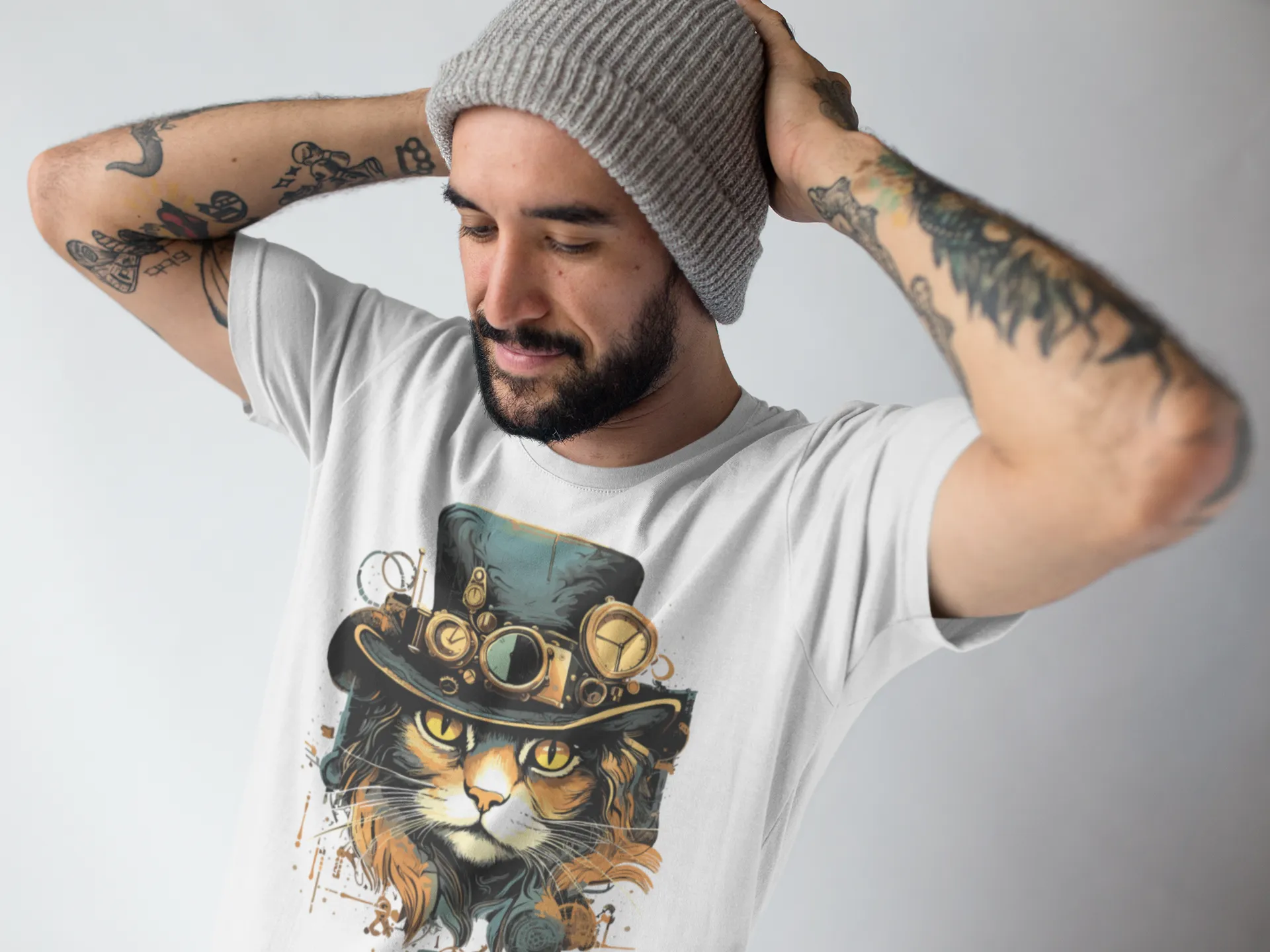 Herren T-Shirt mit Katzenmotiv "Steampunk Cat"