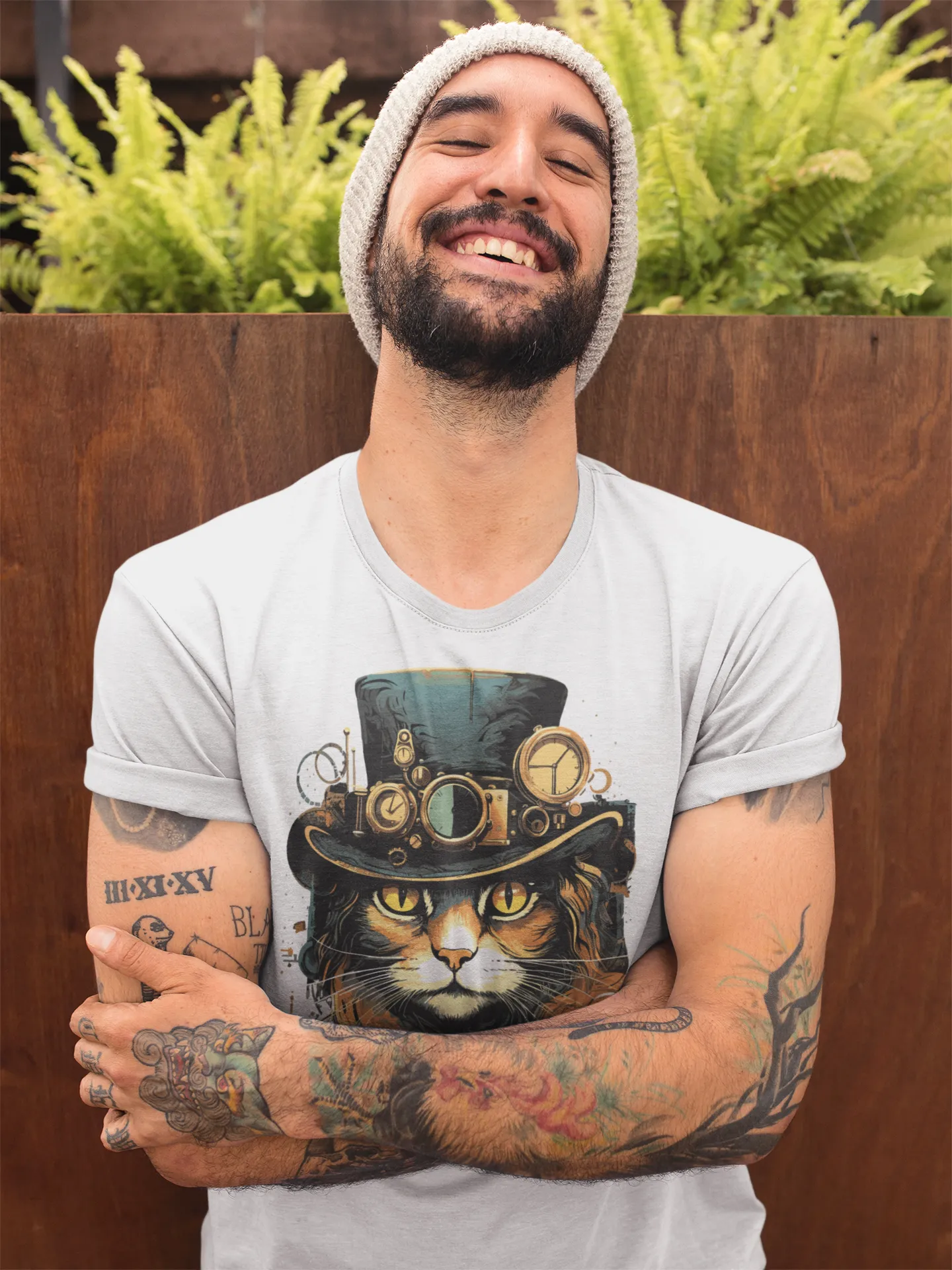 Herren T-Shirt mit Katzenmotiv "Steampunk Cat"