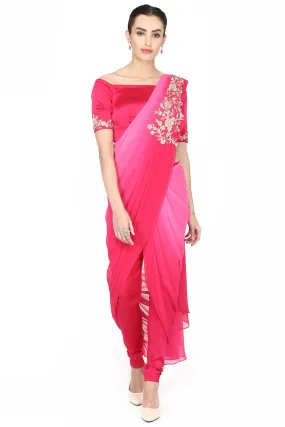 Indo-western ombre pink drape saree.