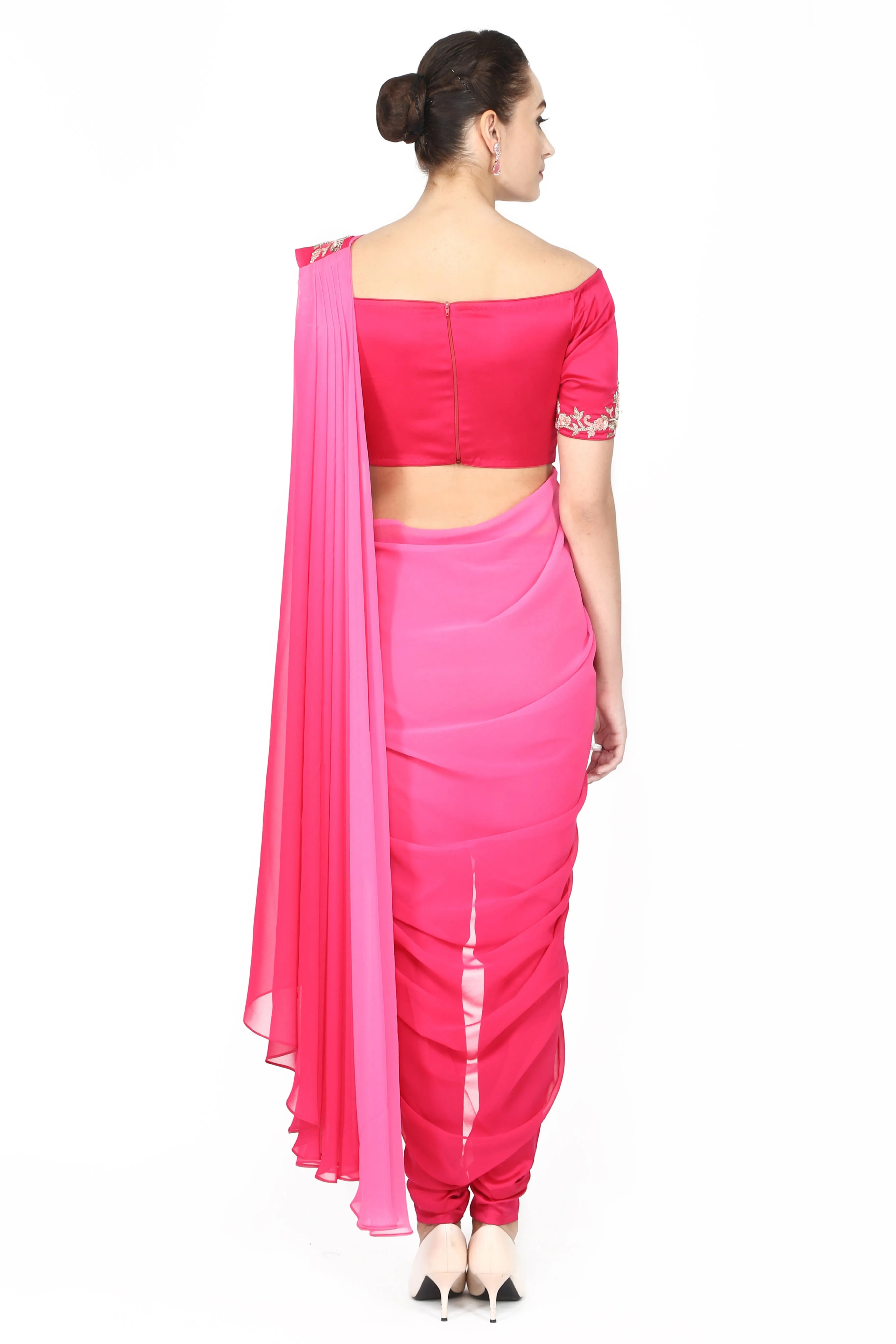 Indo-western ombre pink drape saree.