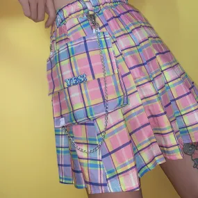 INS SUMMER HARAJUKU POCKET CHAIN RAINBOW CHECKER SKIRT BY61051