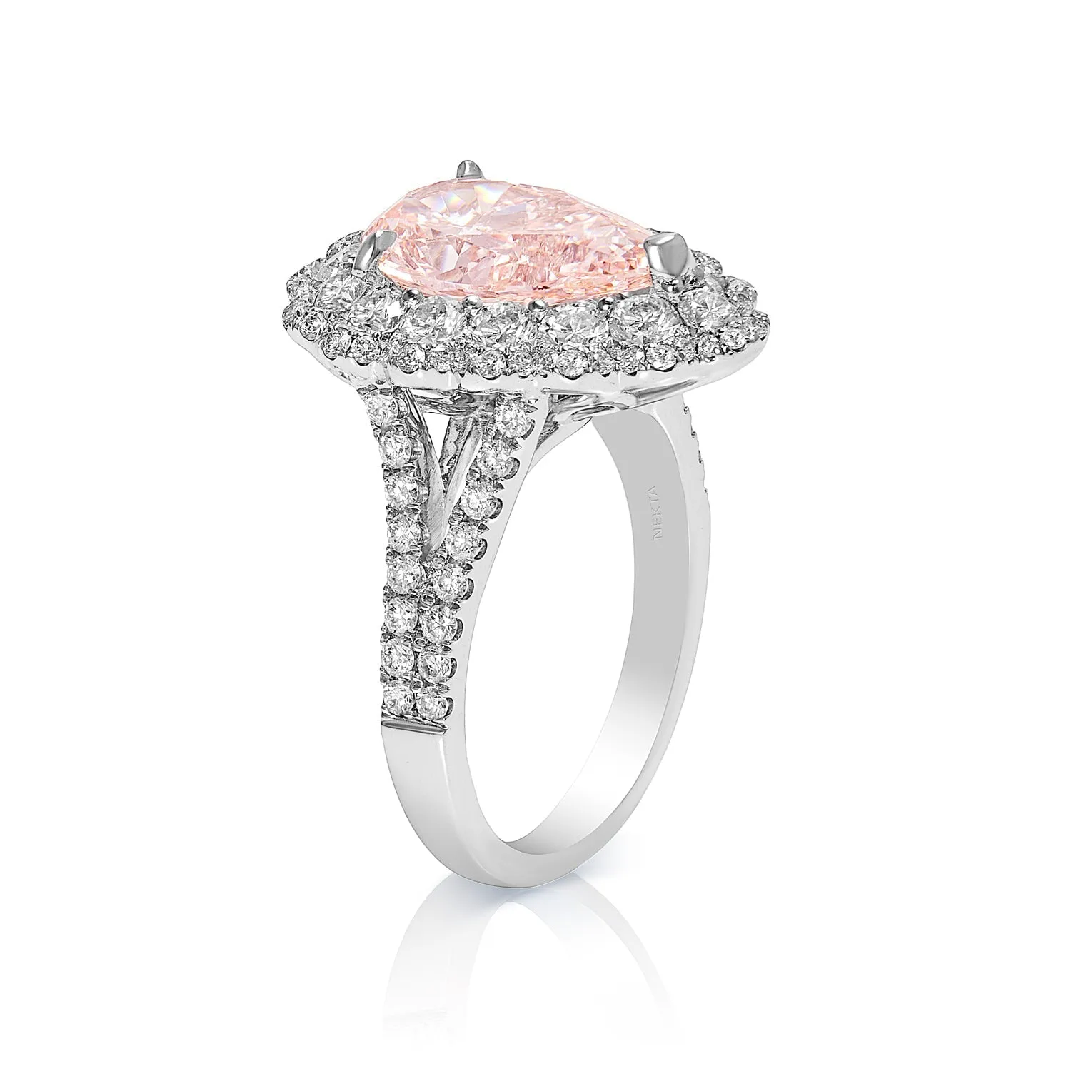 Isabel 5 Carat Fancy Intense Orangey Pink VS1 Pear Shape  Diamond Engagement Ring in 18 Karat White Gold