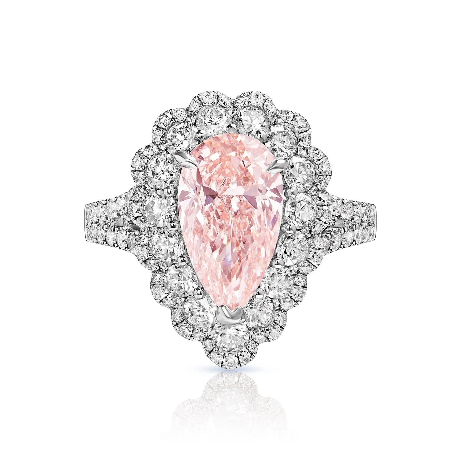 Isabel 5 Carat Fancy Intense Orangey Pink VS1 Pear Shape  Diamond Engagement Ring in 18 Karat White Gold