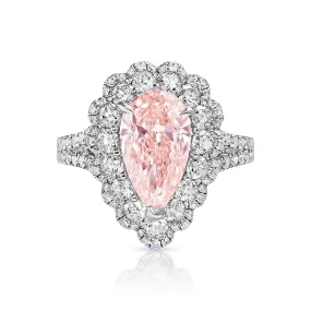 Isabel 5 Carat Fancy Intense Orangey Pink VS1 Pear Shape  Diamond Engagement Ring in 18 Karat White Gold