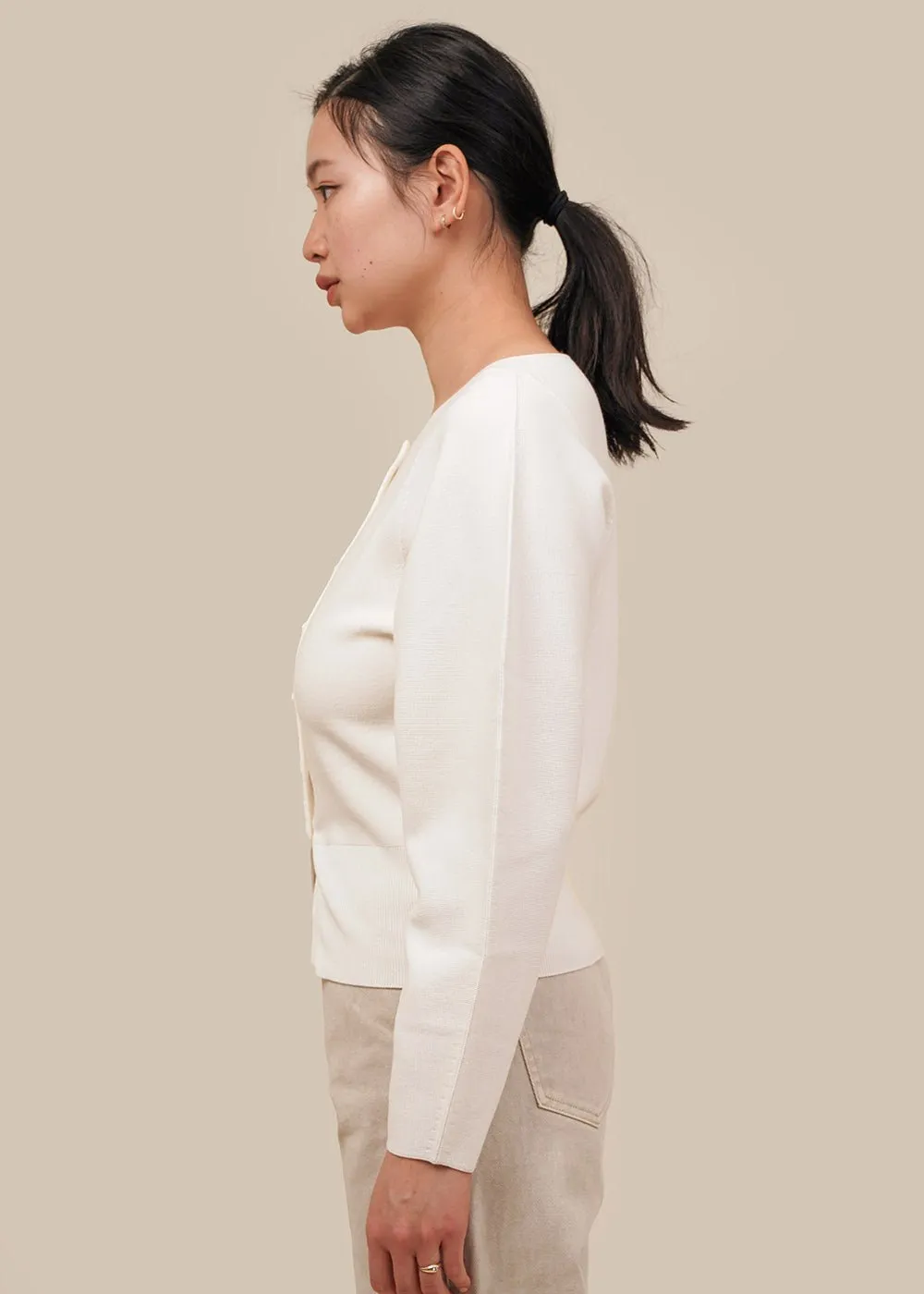 Ivory Whole Garment Rounded Cardigan