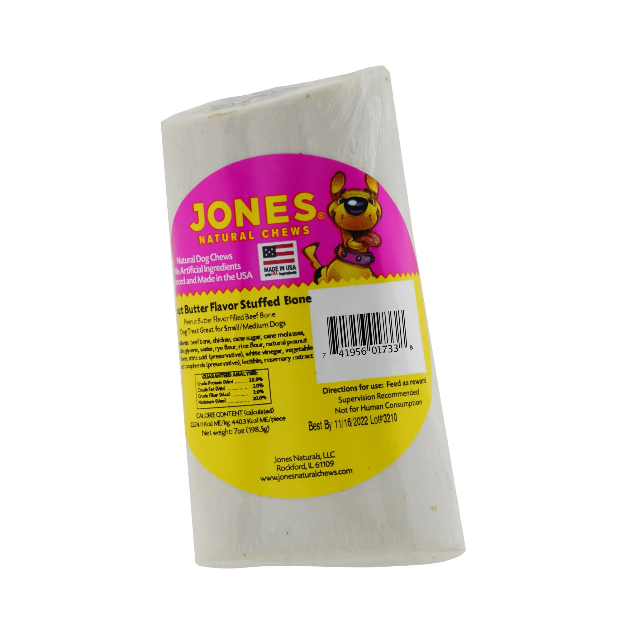 Jones Natural Chews 4 Stuffed Bone Peanut Butter Flavor Dog Bone