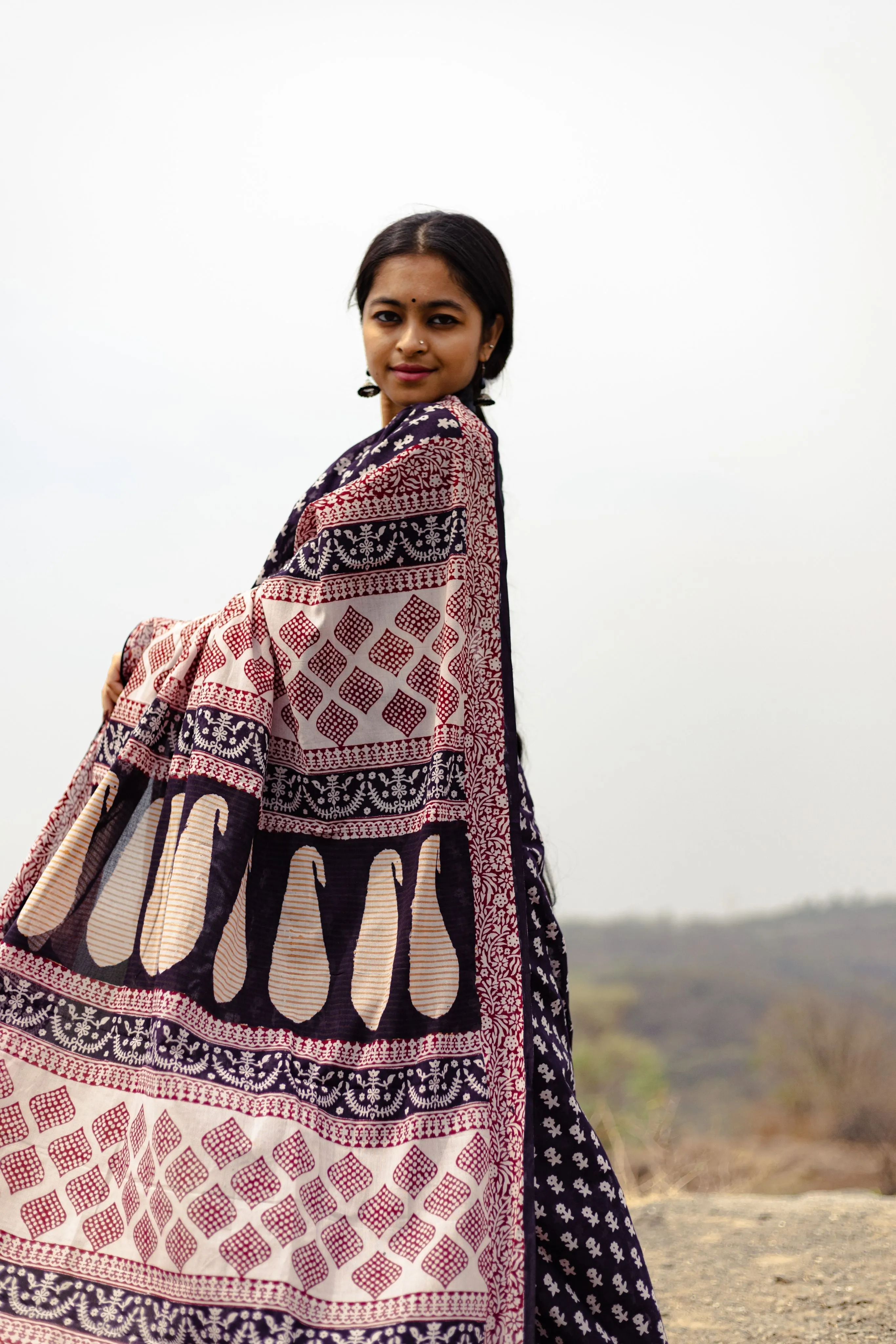 Kaisori Nandana Genda handblockprinted cotton saree