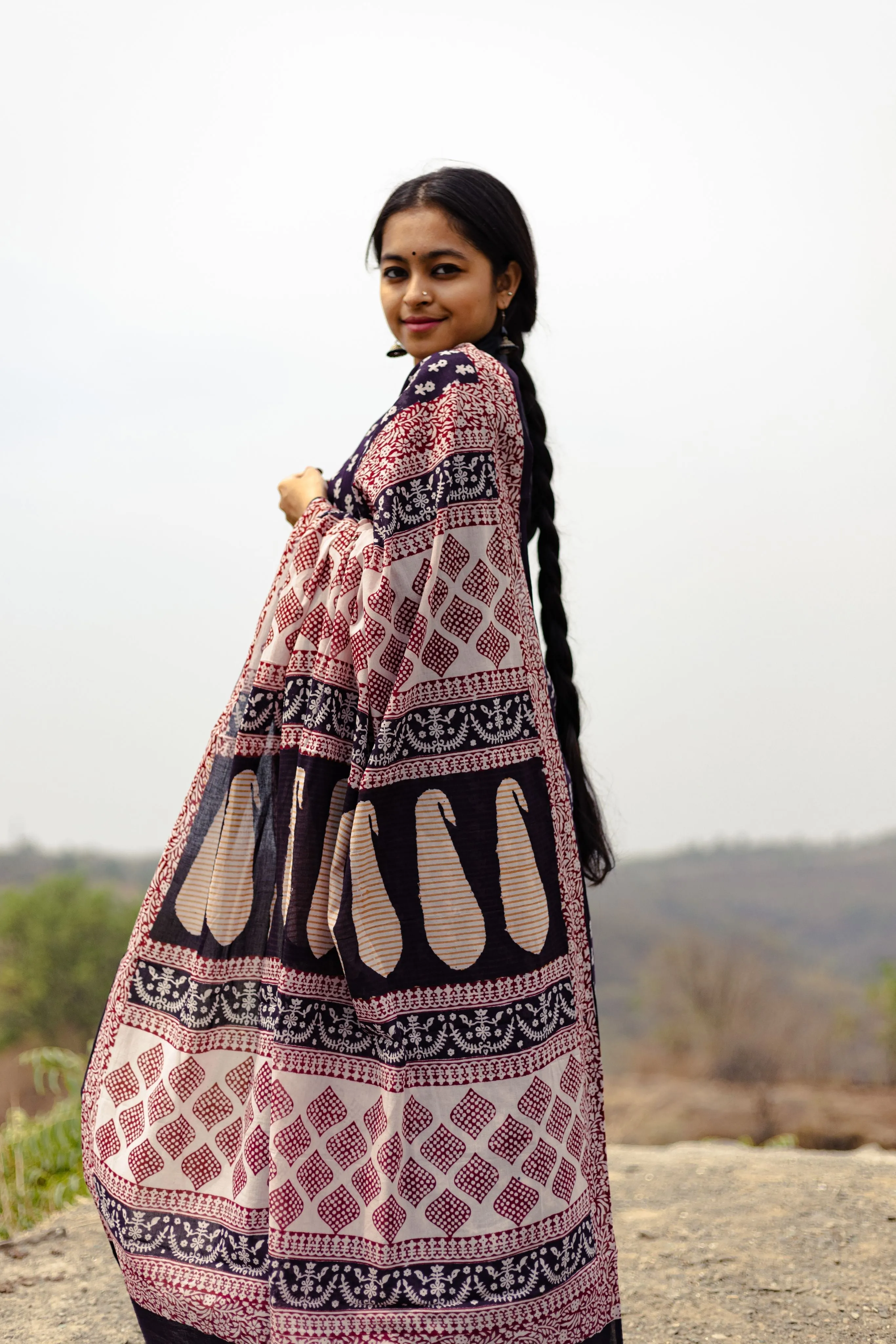 Kaisori Nandana Genda handblockprinted cotton saree