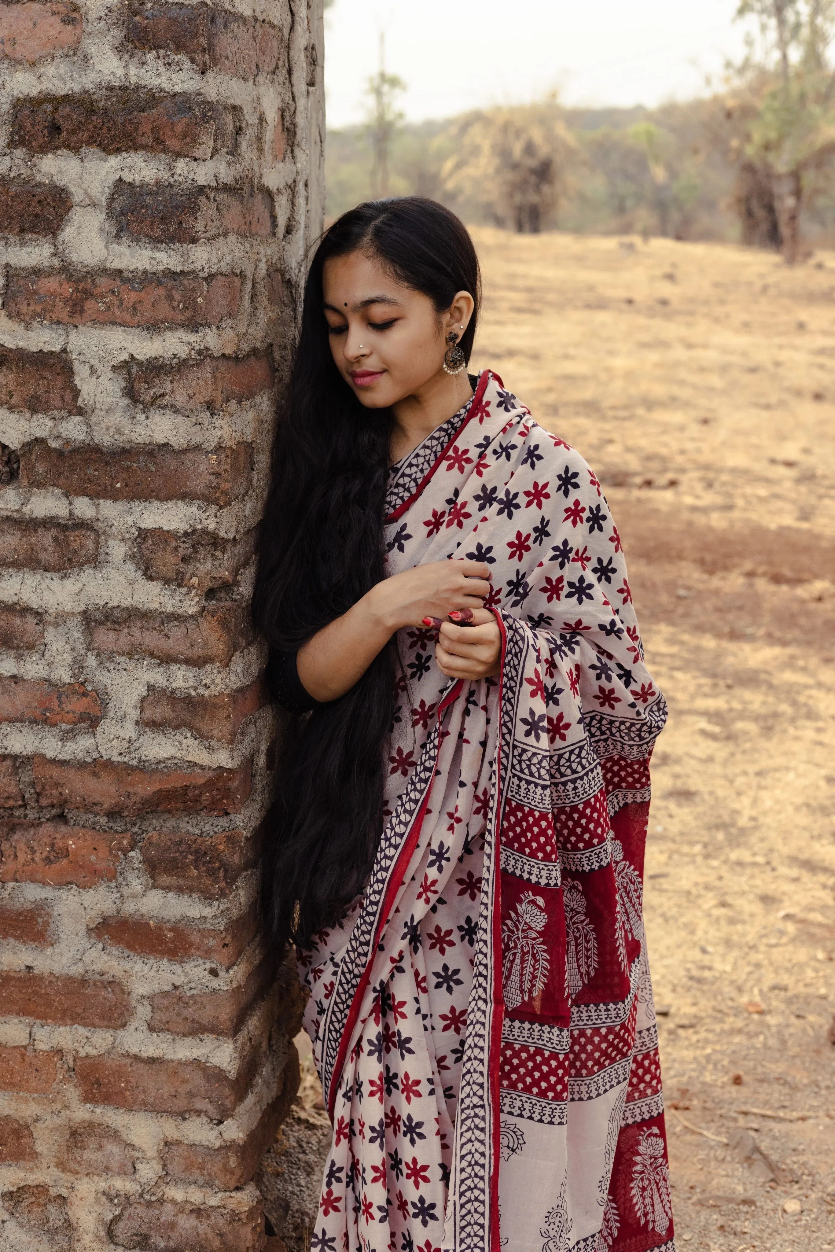 Kaisori Sitara handblockprinted cotton saree