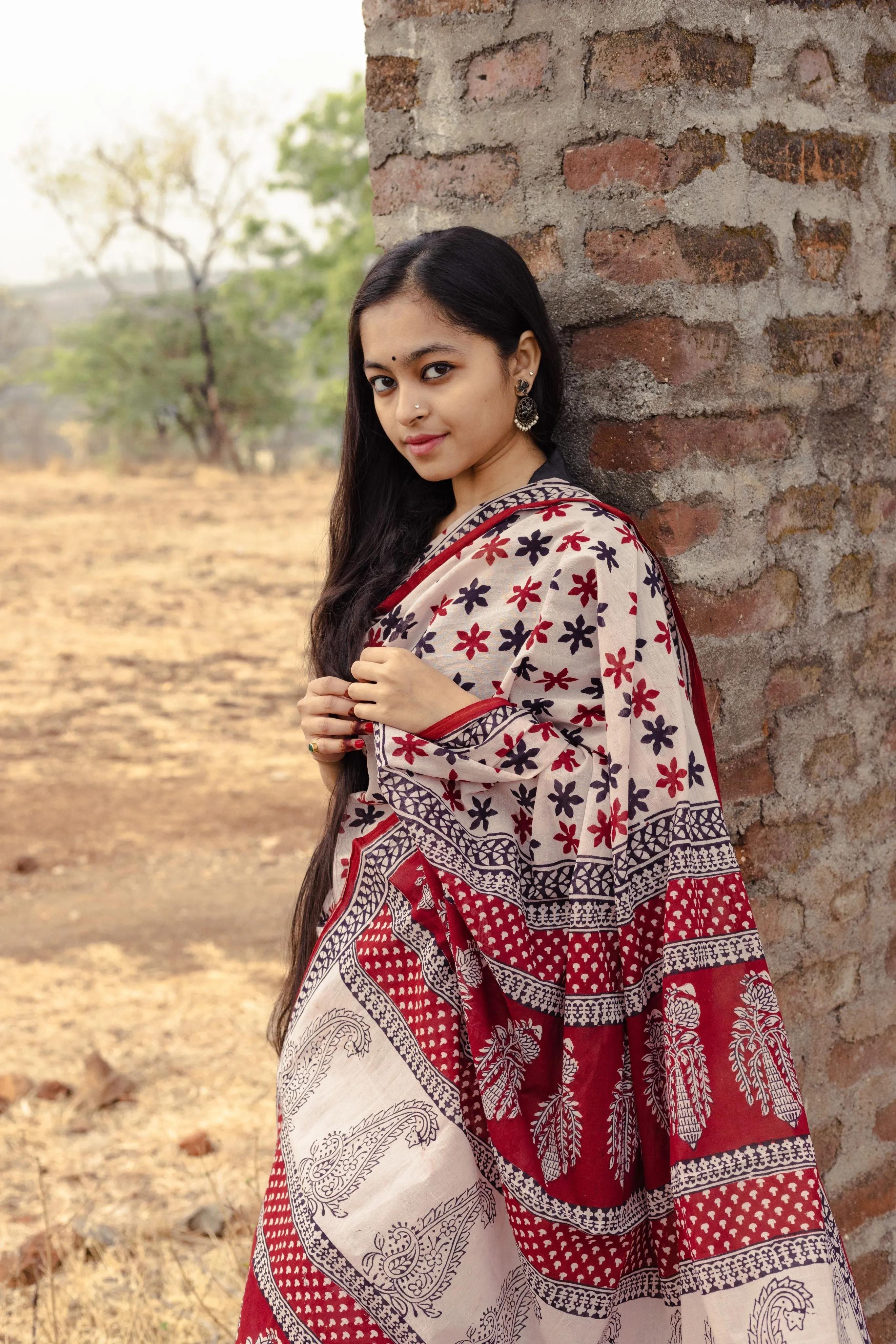 Kaisori Sitara handblockprinted cotton saree