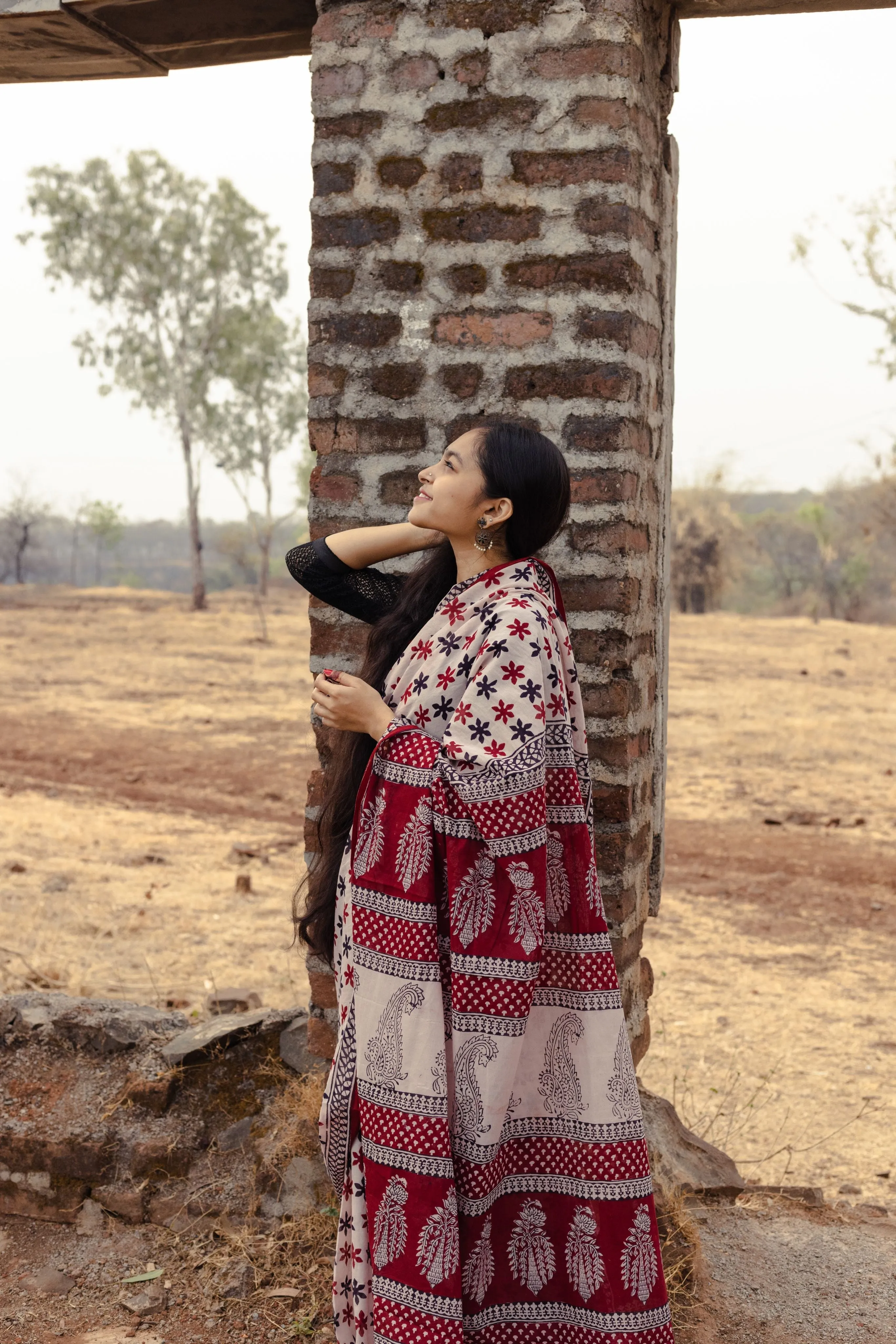 Kaisori Sitara handblockprinted cotton saree