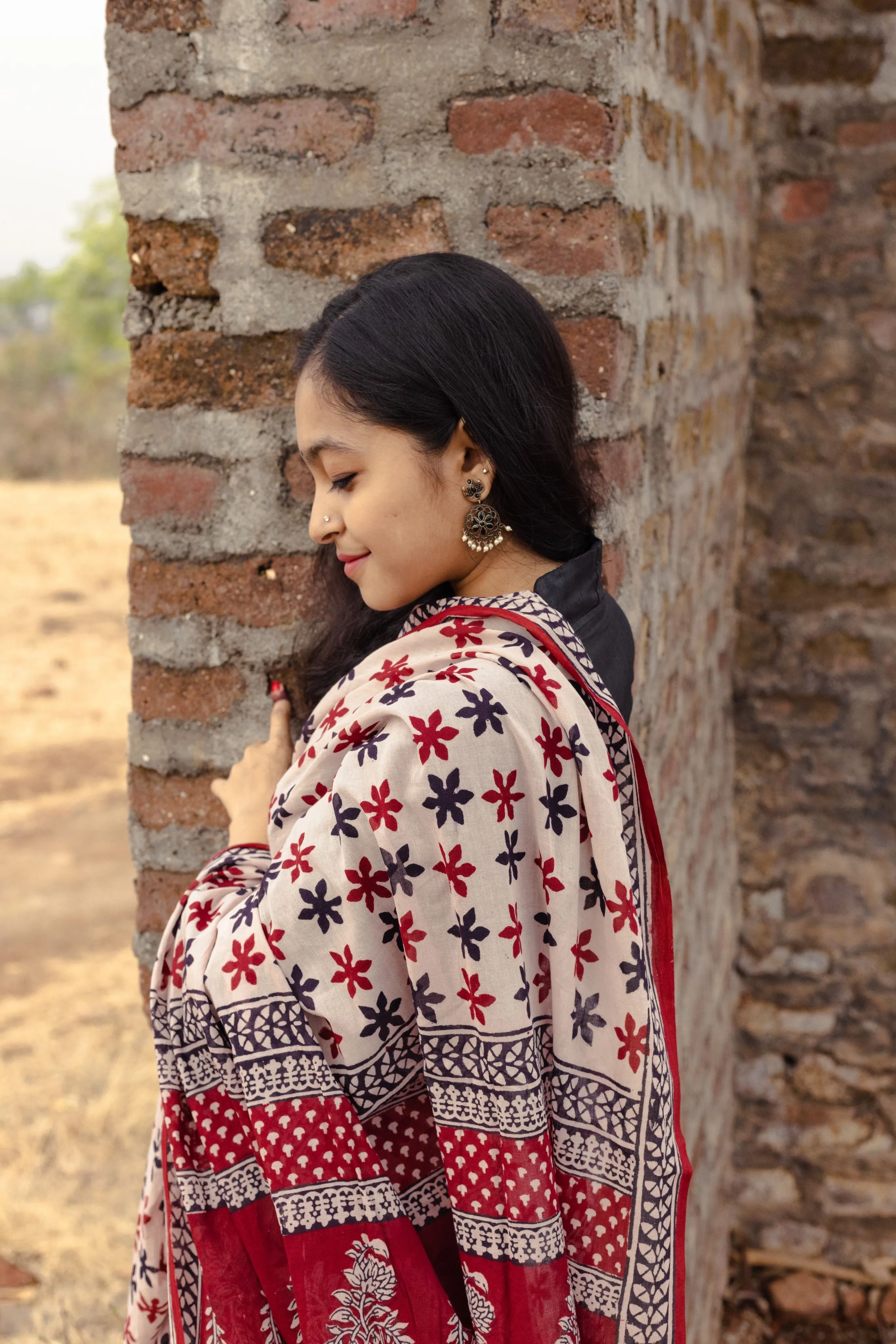 Kaisori Sitara handblockprinted cotton saree