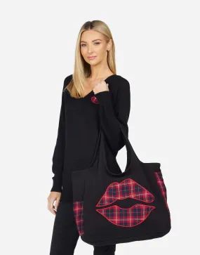 Lauren Moshi Fatima Plaid Lip Oversized Tote Bag