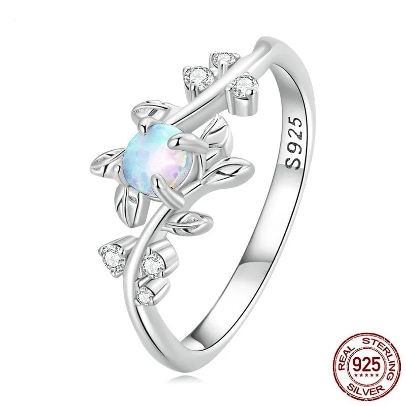 Leaf Style White Fire Opal Ring - 925 Sterling Silver